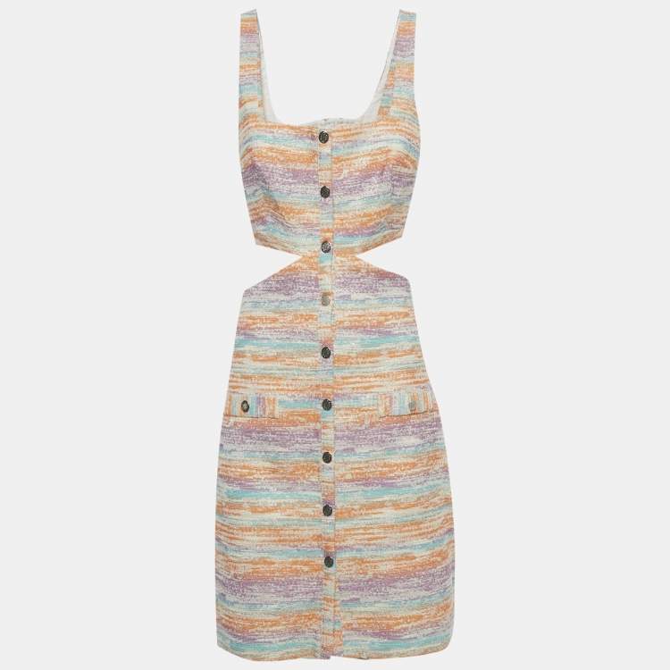 Pre Owned Maje Multicolor Lurex Tweed Cut Out Mini Dress L
