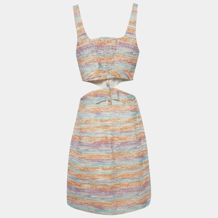 Pre Owned Maje Multicolor Lurex Tweed Cut Out Mini Dress L