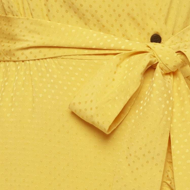 مملوكة مسبقًا Maje Yellow Jacquard Roseya Ruffled Wrap Dress S