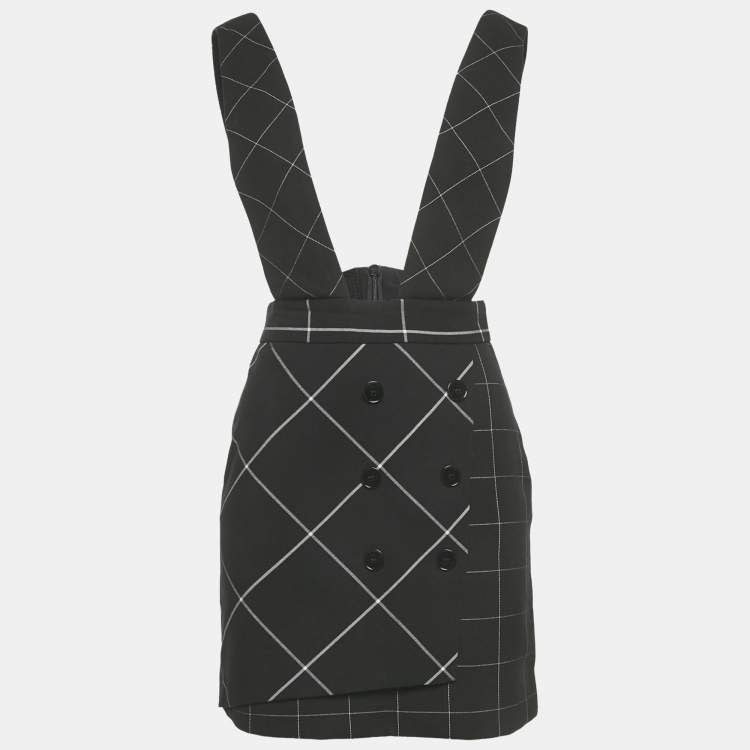 Pre Owned Maje Black Windowpane Gabardine Joly Pinafore Dress M