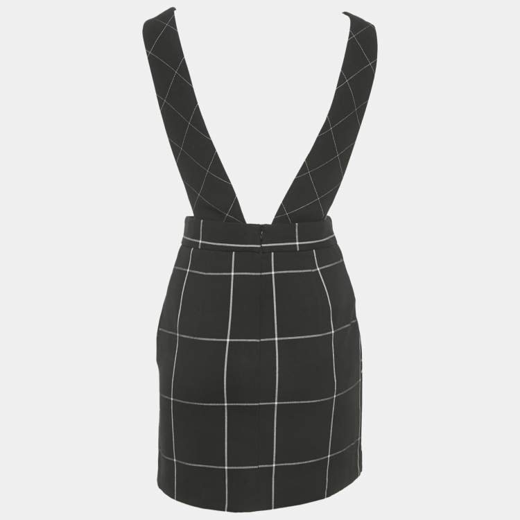 Pre Owned Maje Black Windowpane Gabardine Joly Pinafore Dress M