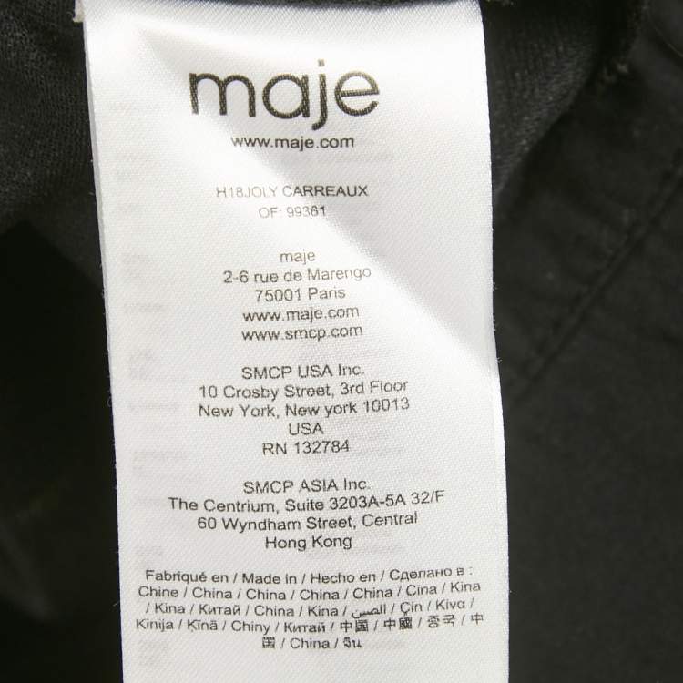 Pre Owned Maje Black Windowpane Gabardine Joly Pinafore Dress M