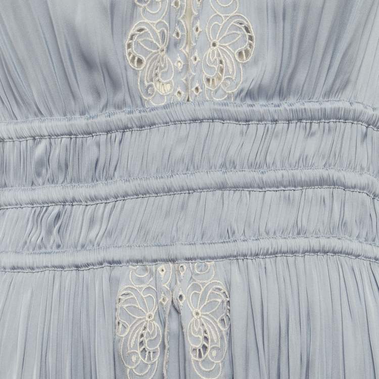 مملوكة مسبقًا Maje Blue Embroidered Satin Puff Sleeve Mini Dress M