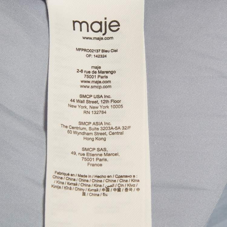 مملوكة مسبقًا Maje Blue Embroidered Satin Puff Sleeve Mini Dress M