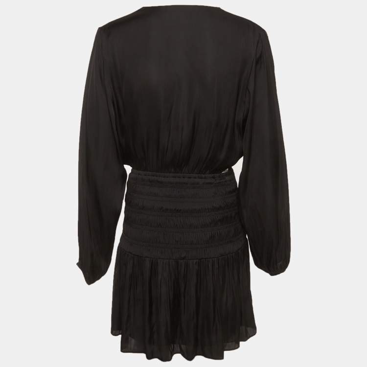 Pre Owned Maje Black Satin Smocked Mini Dresses M
