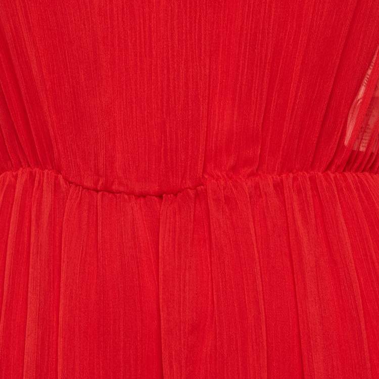 Pre Owned Maje Red Chiffon Ruffle Maxi Dress S