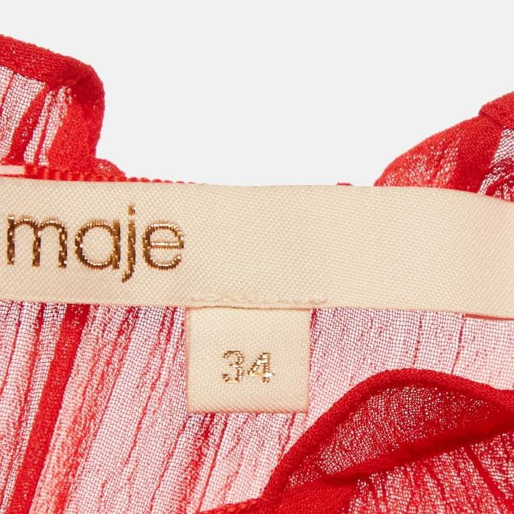 Pre Owned Maje Red Chiffon Ruffle Maxi Dress S