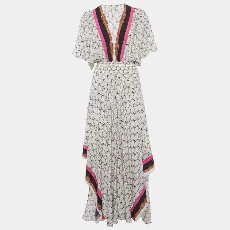 Pre Owned Maje Cream Racheline Print Crepe Asymmetric Flared Maxi Dress M