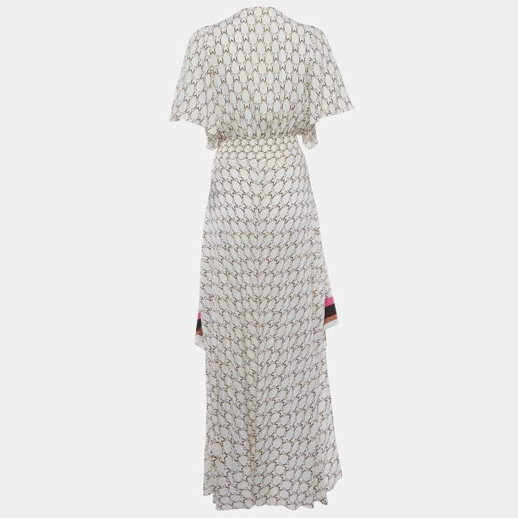 Pre Owned Maje Cream Racheline Print Crepe Asymmetric Flared Maxi Dress M