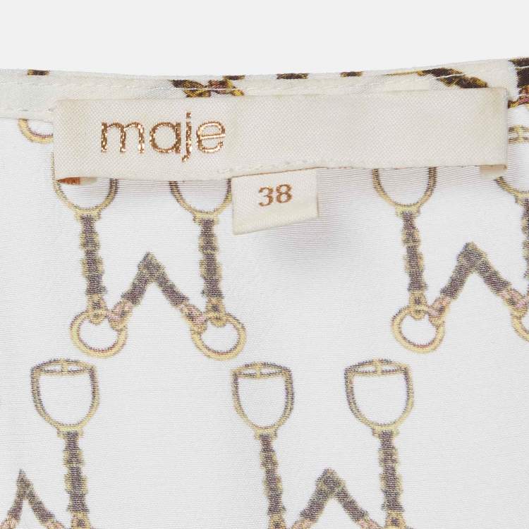 Pre Owned Maje Cream Racheline Print Crepe Asymmetric Flared Maxi Dress M