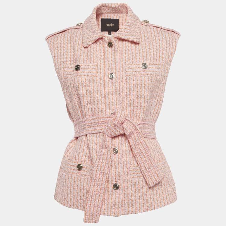 Pre Owned Maje Pink/Orange Tweed Sleeveless  Jacket L