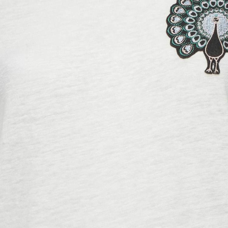 مملوكة مسبقًا Maje White Cotton Knit Peacock Patch Detail T-Shirt S
