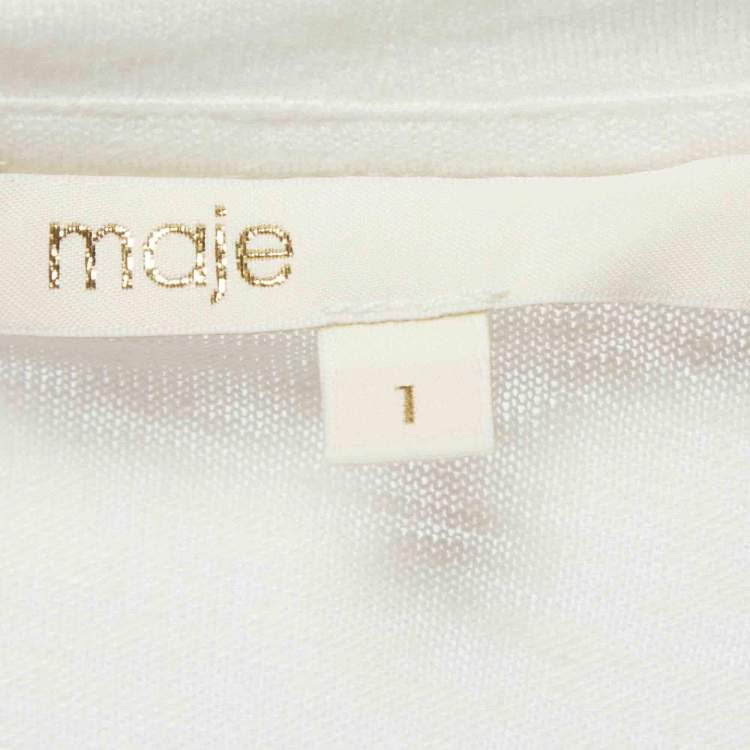 مملوكة مسبقًا Maje White Cotton Knit Peacock Patch Detail T-Shirt S