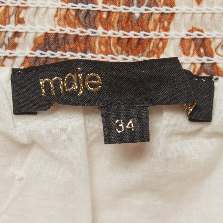 Pre Owned Maje Off-White/Orange Paisley Print Cotton Asymmetrical Midi Skirt S