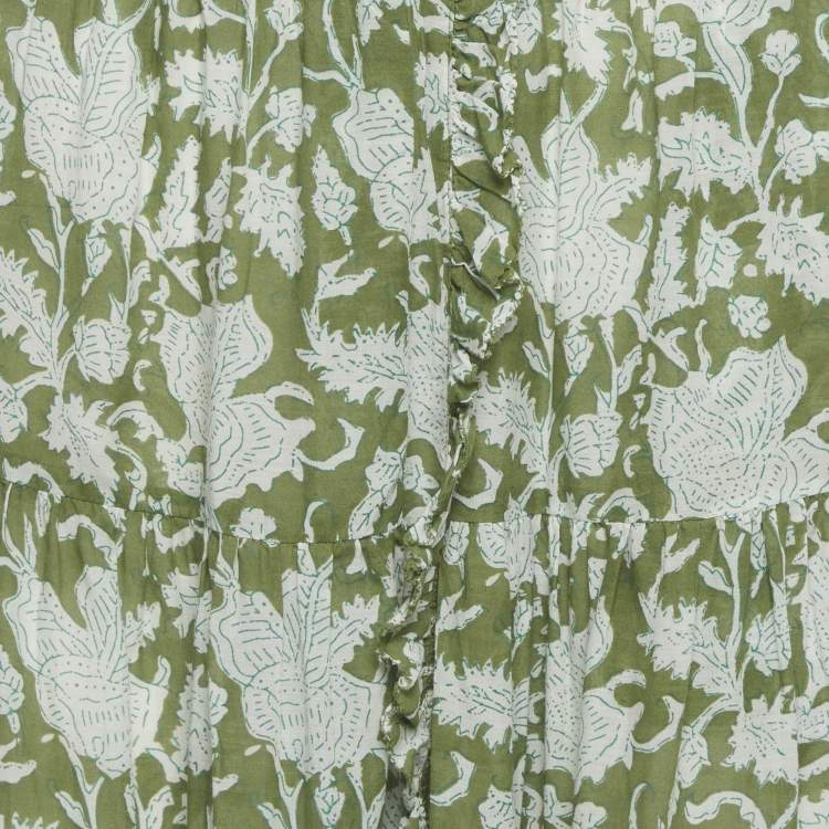 Pre Owned Maje Green Jitale Printed Ruffled Maxi Skirt S