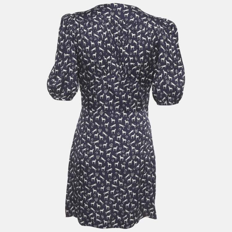 Pre Owned Maje Navy Blue Horse Print Jacquard Mini Wrap Dress M