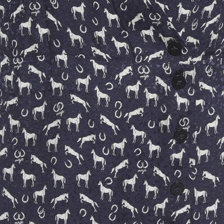 Pre Owned Maje Navy Blue Horse Print Jacquard Mini Wrap Dress M
