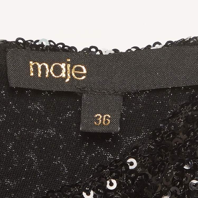 Pre Owned Maje Black Sequin Flared Mini Dress S