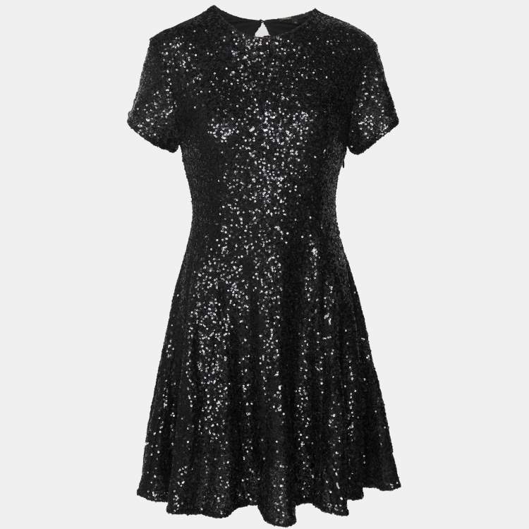 Pre Owned Maje Black Sequin Flared Mini Dress S