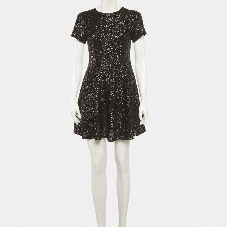 Pre Owned Maje Black Sequin Flared Mini Dress S