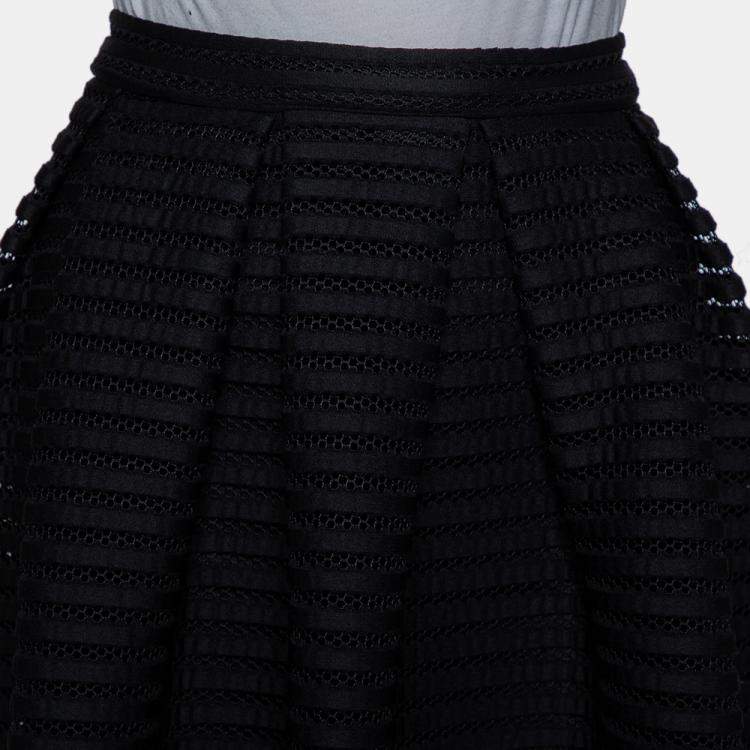 Pre Owned Maje Black Perforated Mesh Pleated Maxi Skirt M