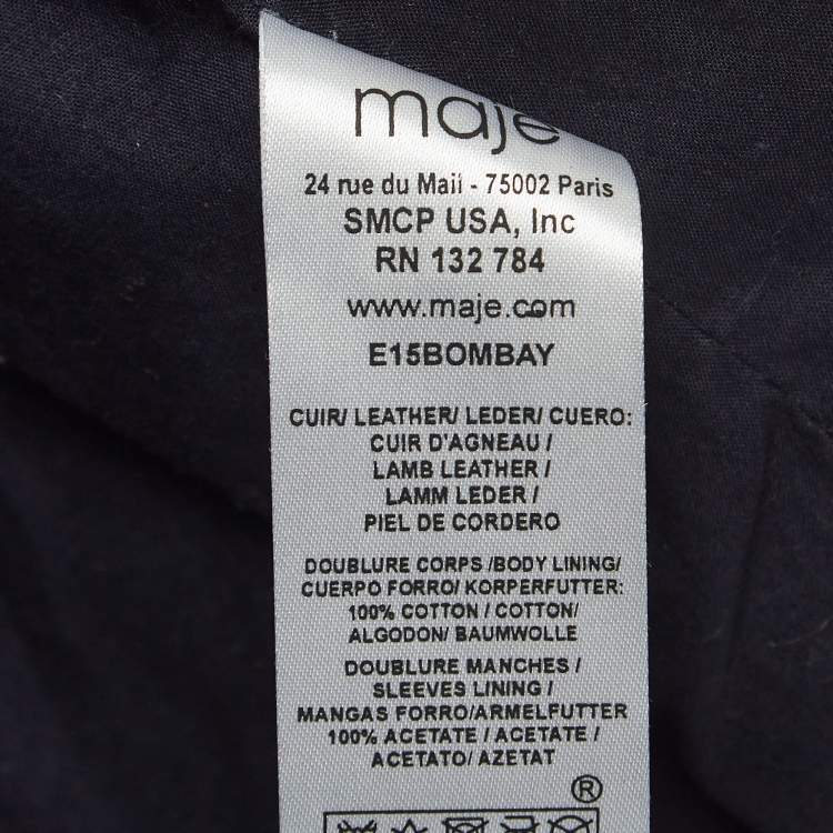 Pre Owned Maje Midnight Blue Lamb Leather Fringed Biker Jacket L