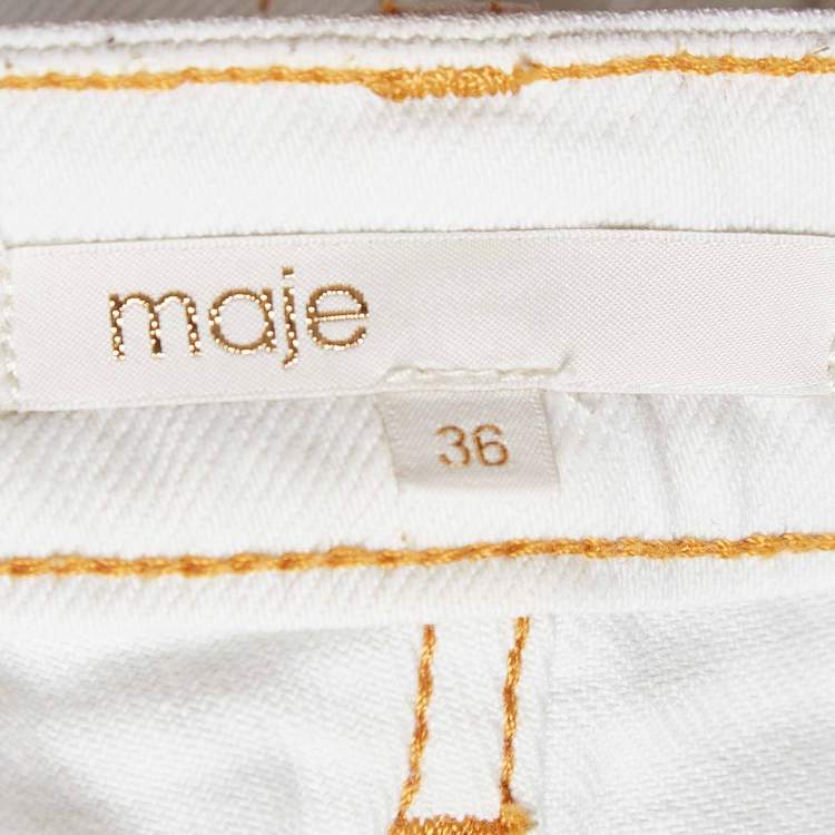 Pre Owned Maje White Denim Raw Edge Detail Jeans S Waist 30''