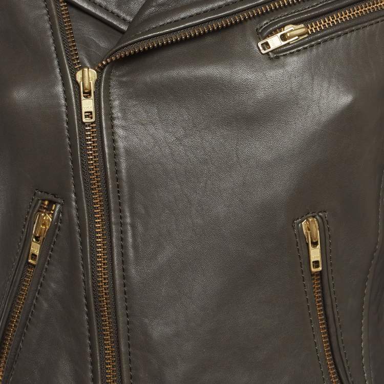 Pre Owned Maje Brown Leather Zipper Biker Jacket S