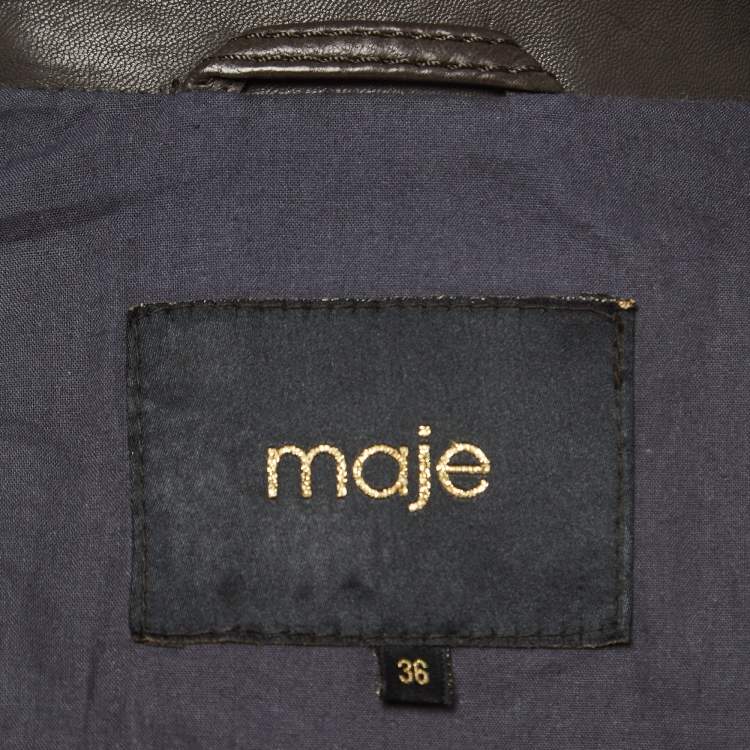 Pre Owned Maje Brown Leather Zipper Biker Jacket S