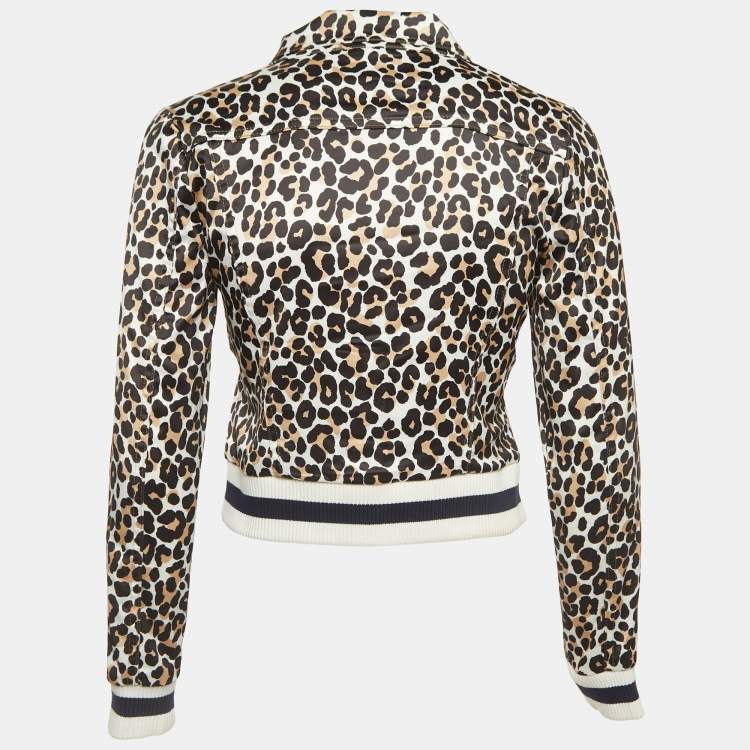 Pre Owned Maje White Animal Print Embroidered Satin Biker Jacket XS