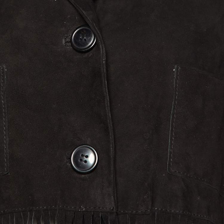 Pre Owned Maje Black Suede Leather Fringed Crop Jacket M