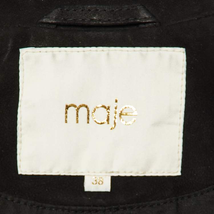 Pre Owned Maje Black Suede Leather Fringed Crop Jacket M