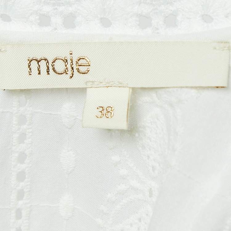 Pre Owned Maje White Ravia Cotton Lace Long Sleeve Mini Dress M
