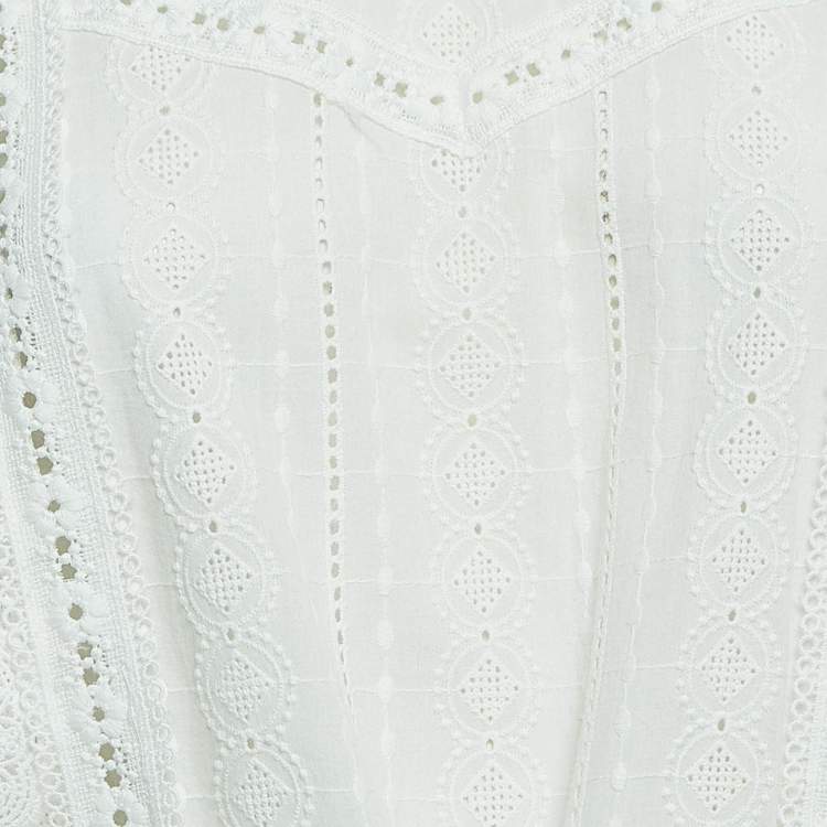 Pre Owned Maje White Ravia Cotton Lace Long Sleeve Mini Dress M