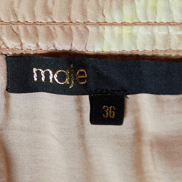 Pre Owned Maje Beige Tie Dye Satin Jitye Ruffled Midi Skirt S