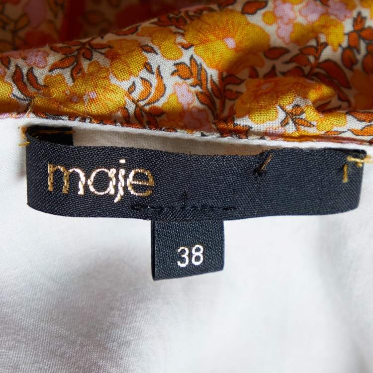 Pre Owned Maje Yellow Floral Print Cotton Ruffled Midi Dress M