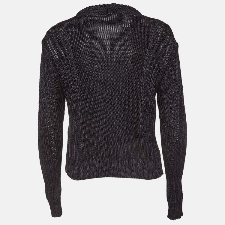 Pre Owned Maje Black Cable Knit Crew Neck Sweatshirt S