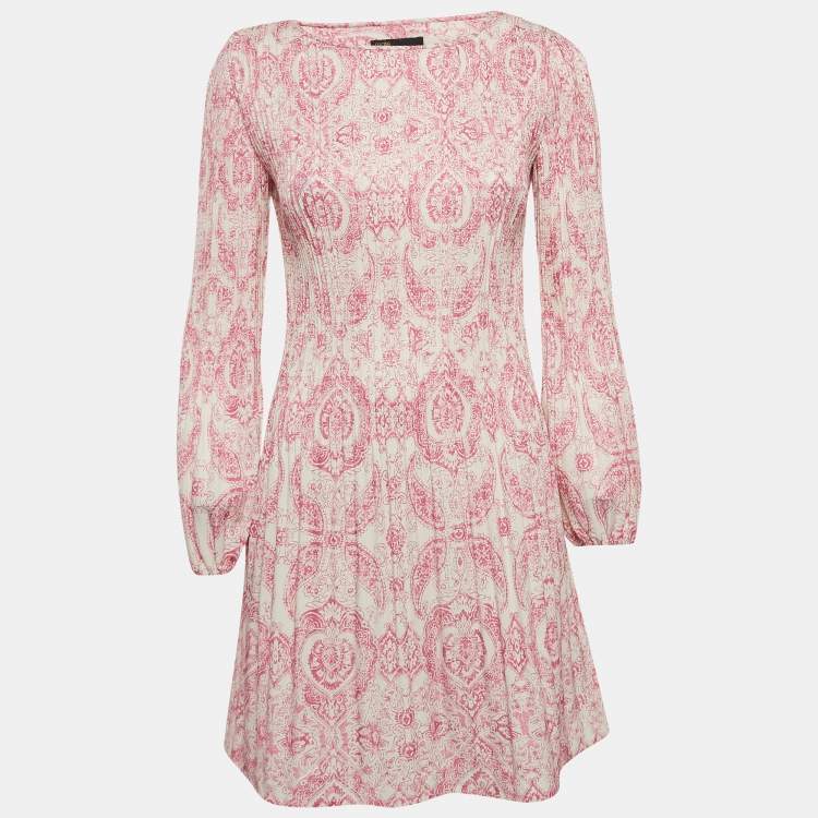 Pre Owned Maje White/Pink Printed Pleated Mini Dress XS