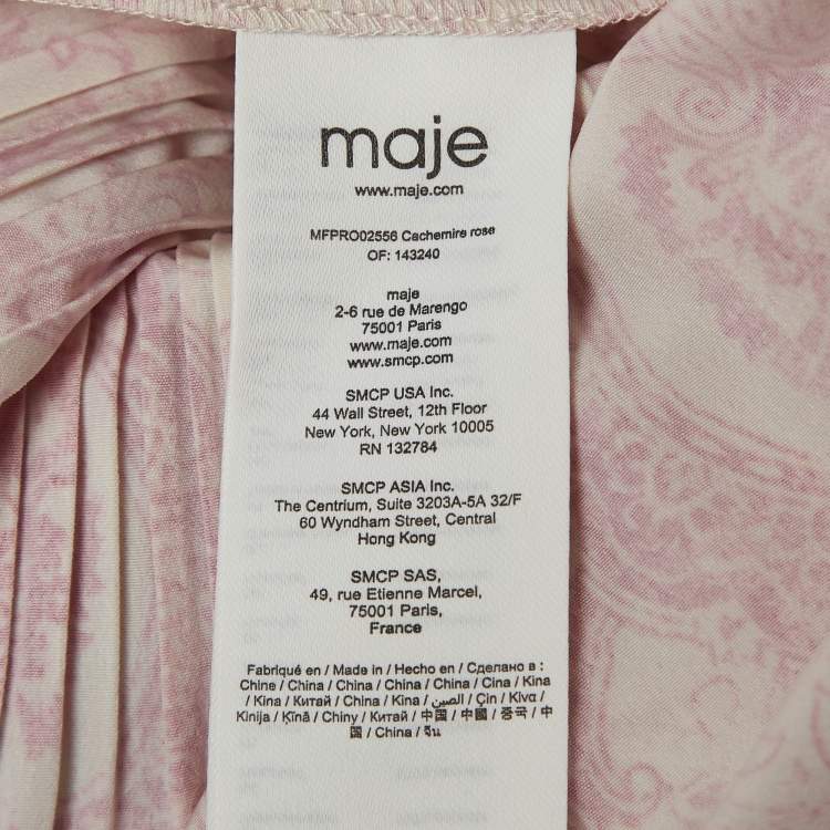Pre Owned Maje White/Pink Printed Pleated Mini Dress XS