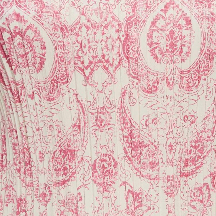 Pre Owned Maje White/Pink Printed Pleated Mini Dress XS