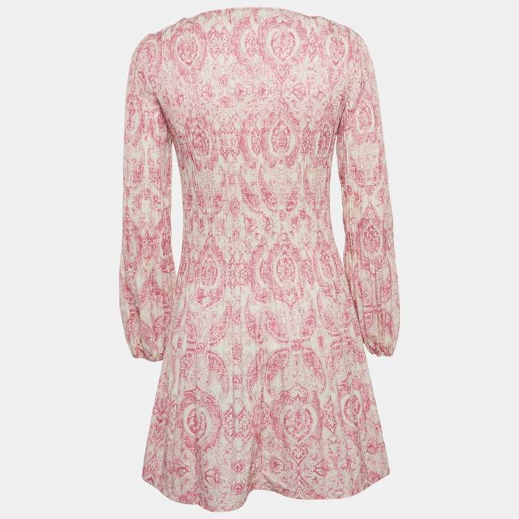 Pre Owned Maje White/Pink Printed Pleated Mini Dress XS