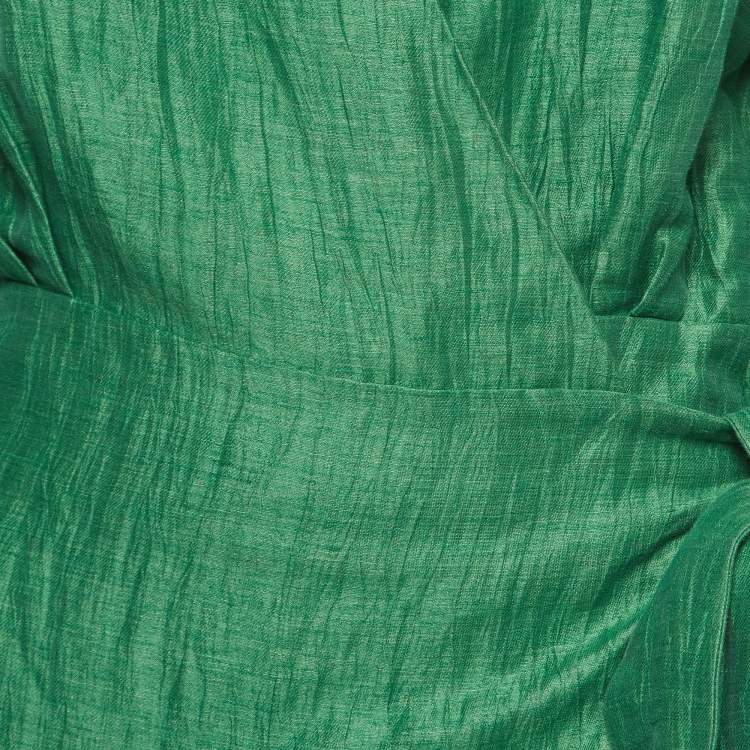 Pre Owned Maje Green Linen Ruffled Mini Wrap Dress XS