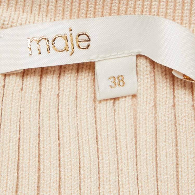 Pre Owned Maje Beige Ribbed Knit Buttoned Mini Skirt M