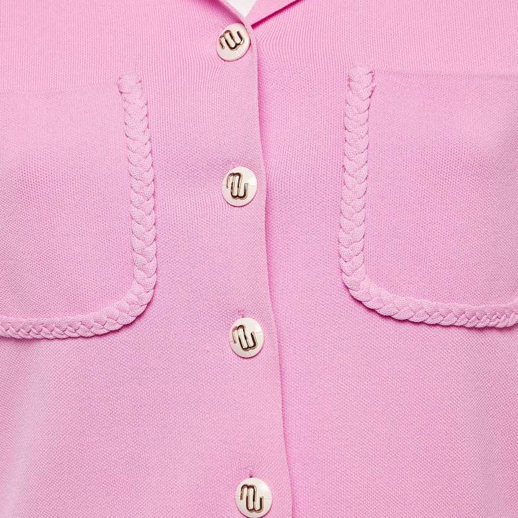 Pre Owned Maje Pink Knit Button-Detail Pleated Mini Dress m