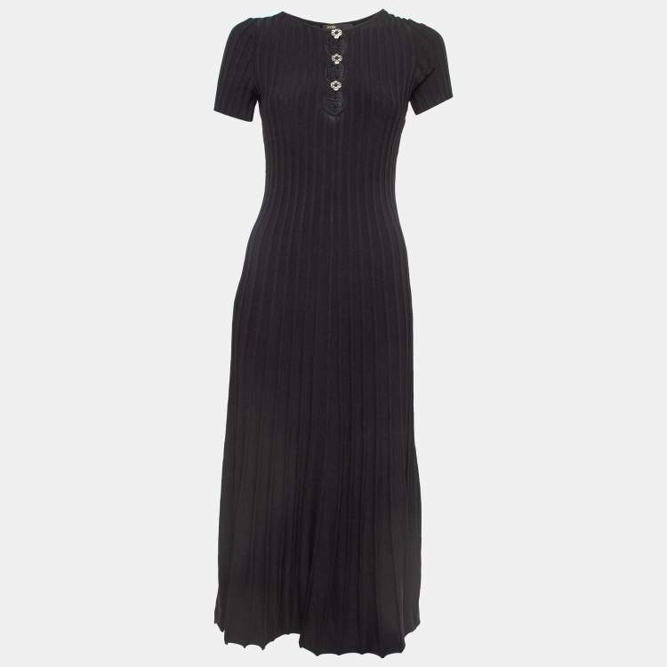 Pre Owned Maje Black Pleated Knit Cut-Out Detail Midi Dress L