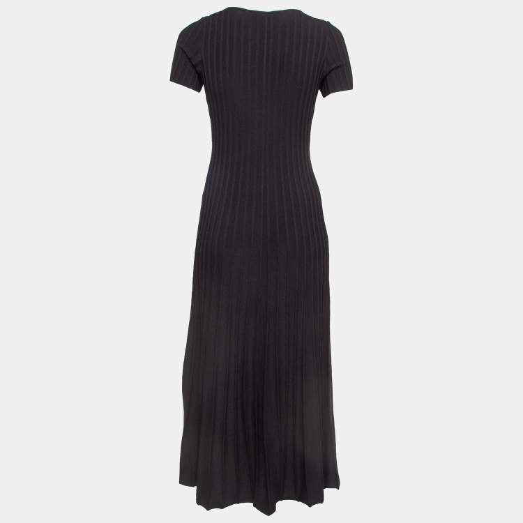 Pre Owned Maje Black Pleated Knit Cut-Out Detail Midi Dress L