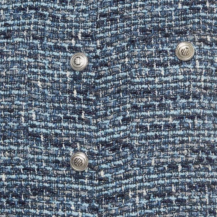 Pre Owned Maje Blue Tweed Jacket & Skirt Set S/M 