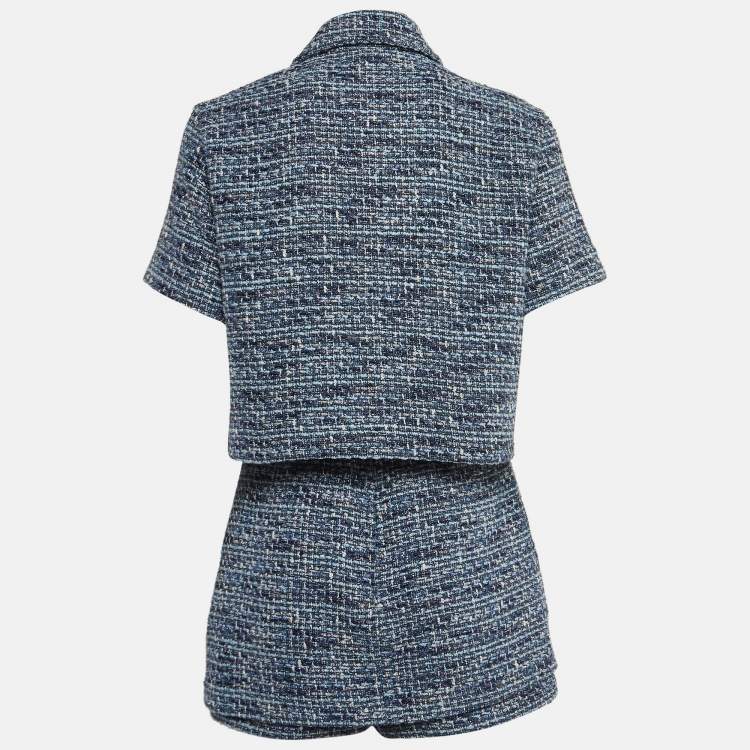 Pre Owned Maje Blue Tweed Jacket & Skirt Set S/M 