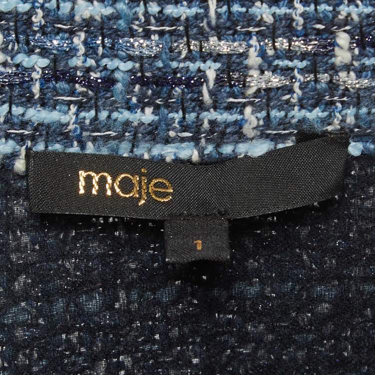 Pre Owned Maje Blue Tweed Jacket & Skirt Set S/M 