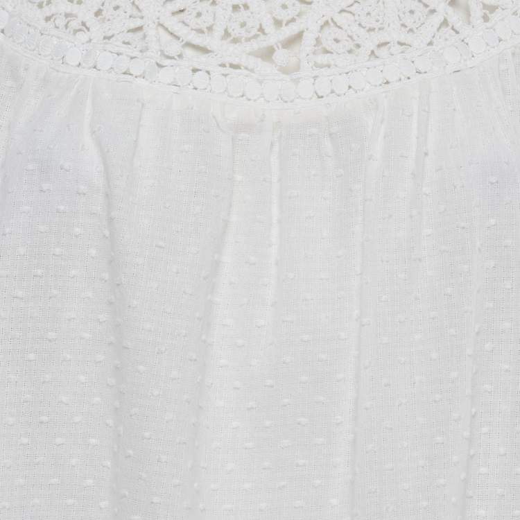 Pre Owned Maje White Textured Cotton Crochet Yoke Detail Blouse M
